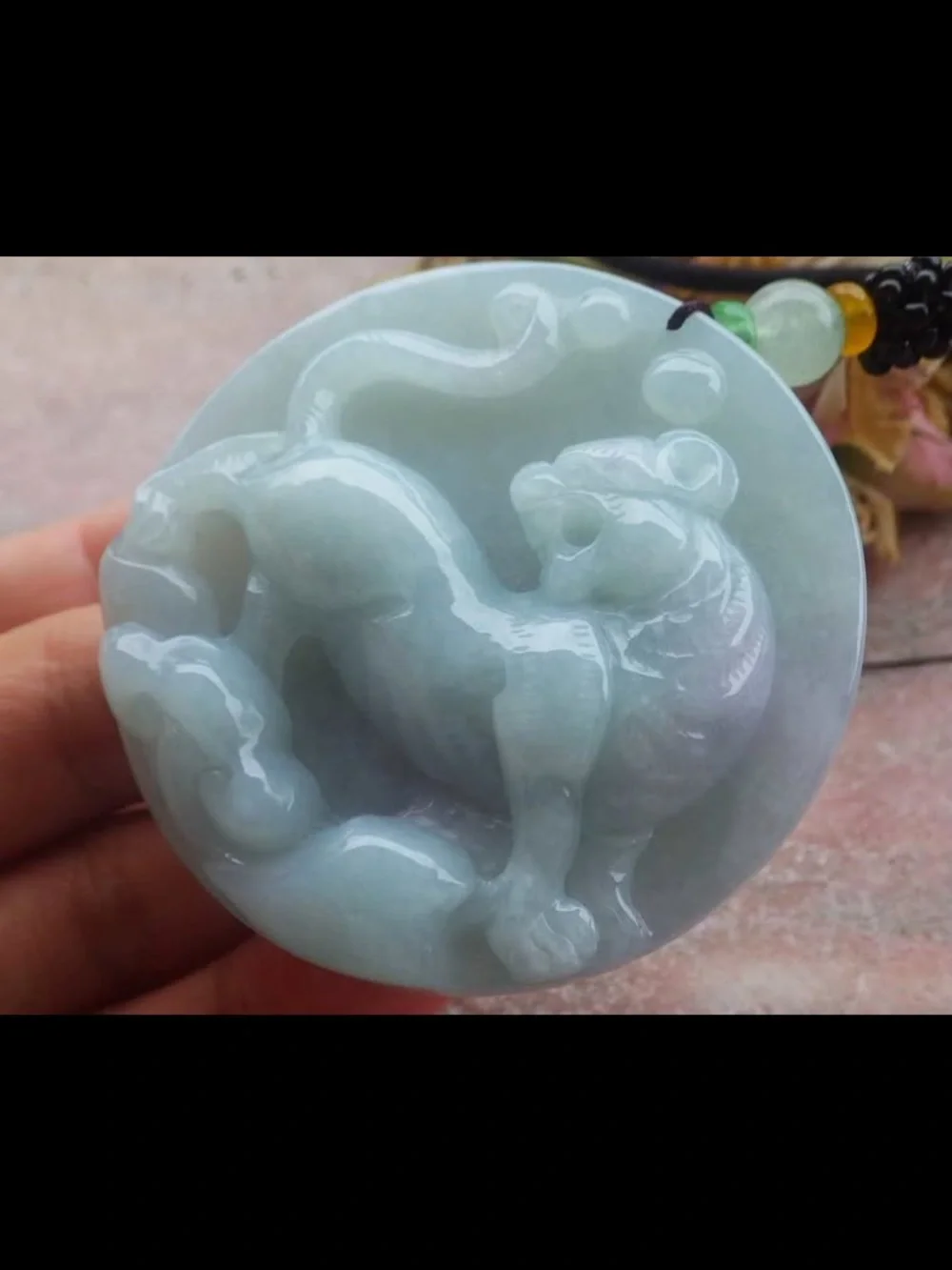 exquisite carved Certificate Jadeite jade light green wealth Tiger pendant